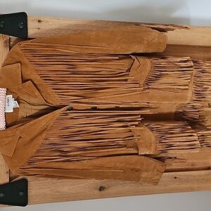 Vintage 70s Cedar Suede leather fringe jacket Hippie Cowgirl Western Size Small
